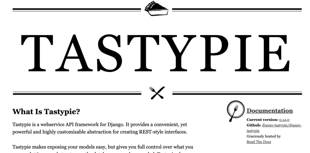 A screenshot of the Tastypie site