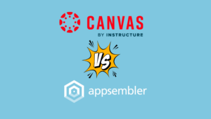 Canvas and Appsembler logo with a versus symbol in between. Blue background.