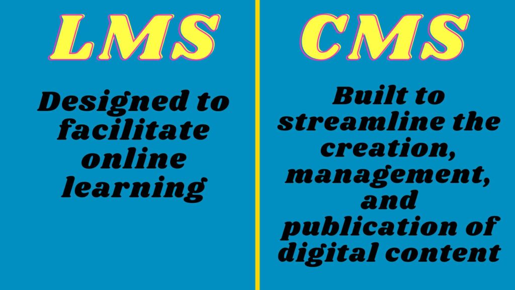 Image with a blue background with LMS on the left compared with CMS on the right
